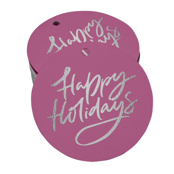 Inkdotpot Happy Holiday Bottle Tag Real Silver Foil Favor Hang Tags Pack Of 50