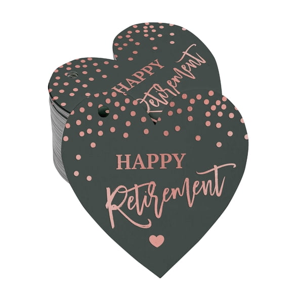 Inkdotpot Happy Retirement Bottle Tag Real Rose Gold Foil Favor Hang Tag 50 Pack