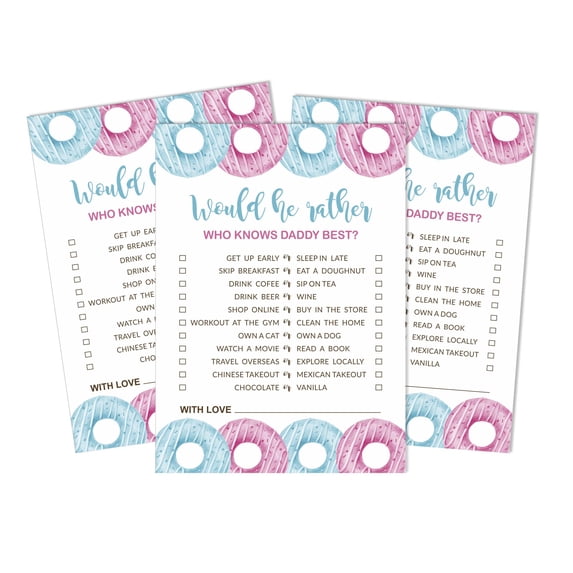 Inkdotpot He Or She 50-PackWho Knows Daddy BestBaby Shower GameCards Donuts FunActivity Cards