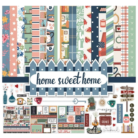 Inkdotpot Home Sweet Home Collection Double,Sided Scrapbook Paper Kit Cardstock 12"x12" Card Making Paper Pack Of With Sticker Sheet - 16 Pages - Multicolor