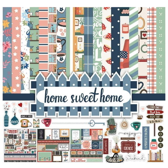 Inkdotpot Home Sweet Home Collection Double,Sided Scrapbook Paper Kit Cardstock 12"x12" Card Making Paper Pack Of With Sticker Sheet - 16 Pages - Multicolor