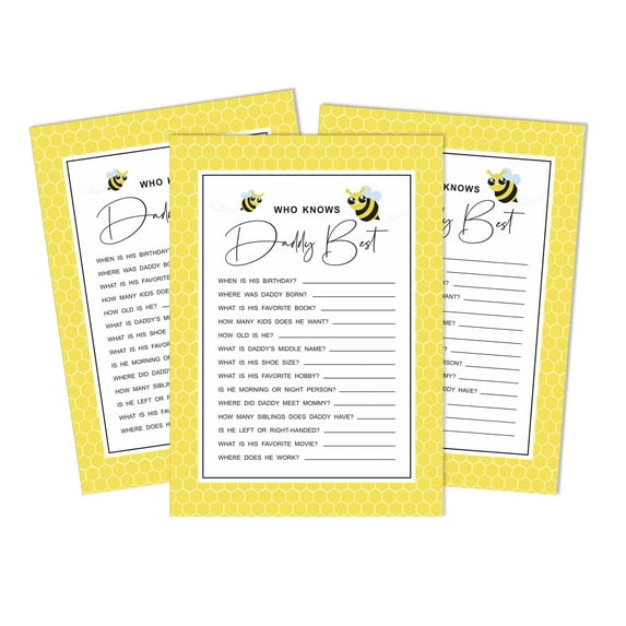 Inkdotpot Honey Bee Who Knows Daddy BestBaby Shower GameCards-FunActivity Cards Set Of 50Gender Neutral Party Theme