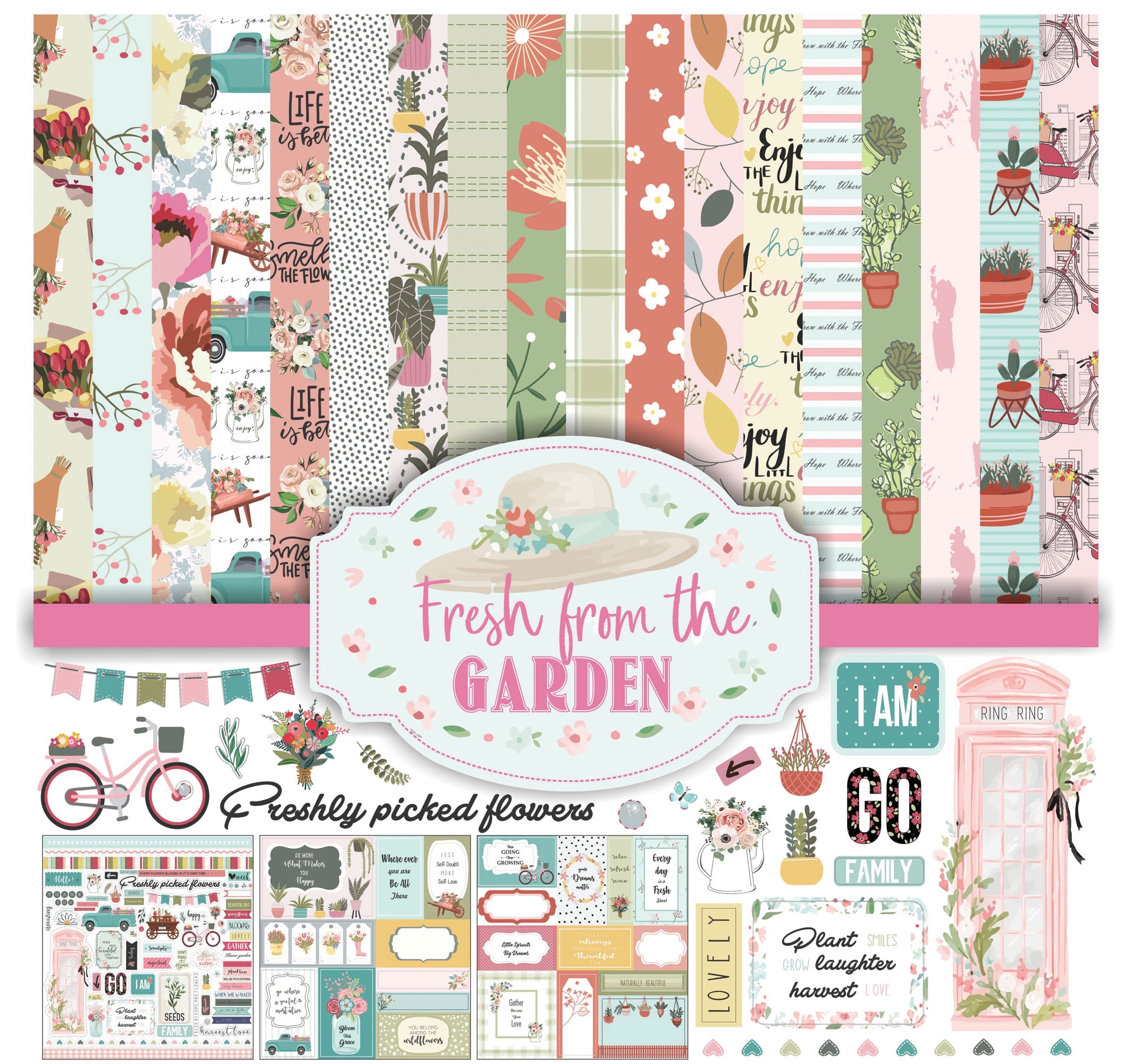 Inkdotpot House Plant Theme Collection Double,Sided Scrapbook Paper Kit Cardstock 12"x12" Card Making Paper Pack Of With Sticker Sheet - 16 Pages - Multicolor