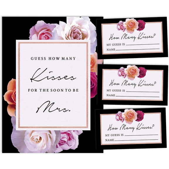 Inkdotpot How Many Kisses For The Soon To Be Mrs Floral White Bridal Shower Game 1 Sign + 30 Cards