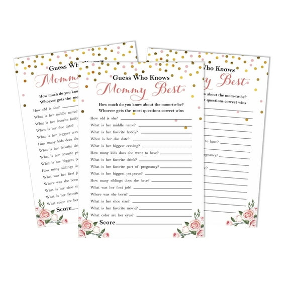 Inkdotpot It's A Girl Who Knows Mommy BestBaby Shower GameCards-FunActivity Cards Set Of 50Gender Reveal Confetti Party Theme