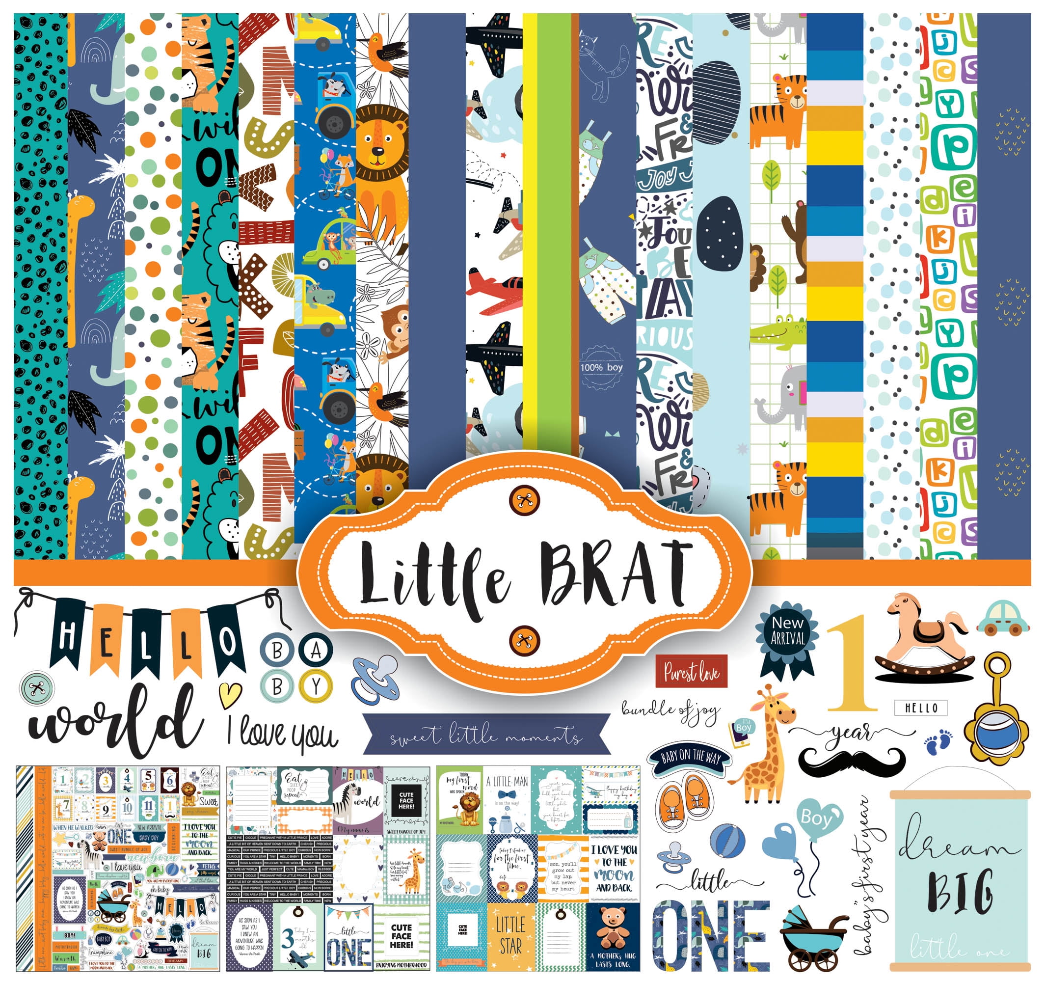 Inkdotpot Its a Baby Boy Theme Collection Double-Sided Scrapbook Paper Kit Cardstock 12"x12" Card Making Paper Pack With Sticker Sheet - 16 Pages - Blue