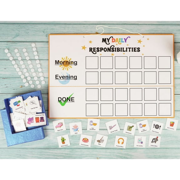 Inkdotpot Kids Daily Responsibility Checklist, Hanging Chore Chart- Childrens Job Poster- Morning/Evening Daily Routine- Daily Task List-MZA