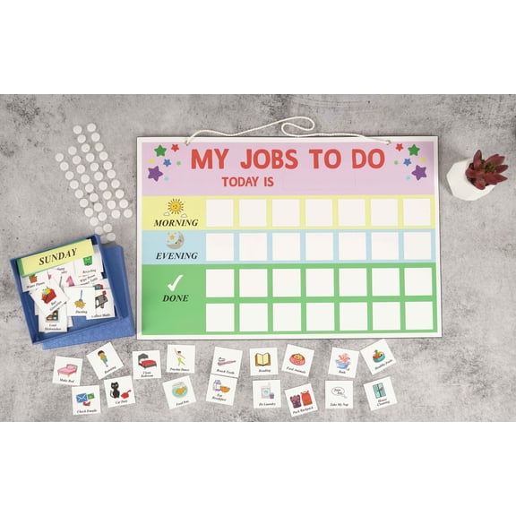 Inkdotpot Kids Daily Responsibility Checklist, Hanging Chore Chart- Childrens Job Poster- Morning/Evening Daily Routine- Daily Task List-WAZ
