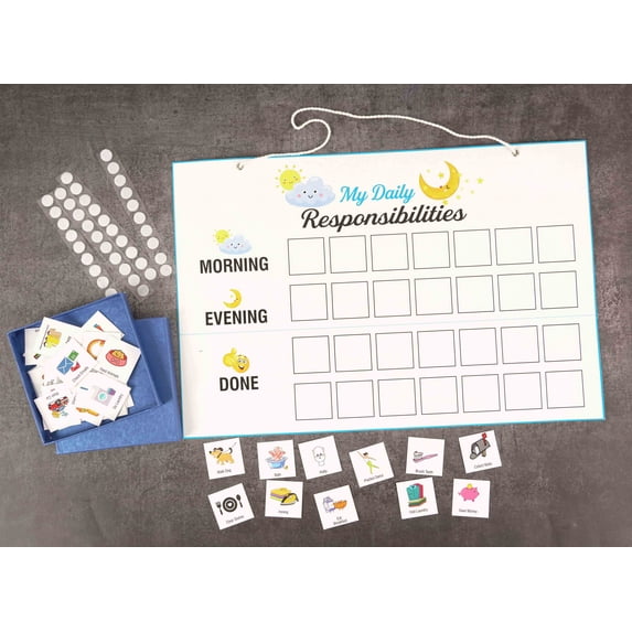 Inkdotpot Kids Daily Responsibility Checklist, Hanging Chore Chart- Childrens Job Poster- Morning/Evening Daily Routine- Daily Task List-WBY