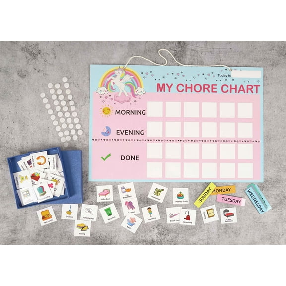 Inkdotpot Kids Daily Responsibility Checklist, Hanging Chore Chart- Childrens Job Poster- Morning/Evening Daily Routine- Daily Task List