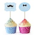 thumbnail image 1 of Inkdotpot Little Man Gender Reveal Baby Shower Party Collection, Pre-Assembled Double Sided Cupcake Topper Food Picks DIY Party Favors Kit, Pack of 30 -a, 1 of 6