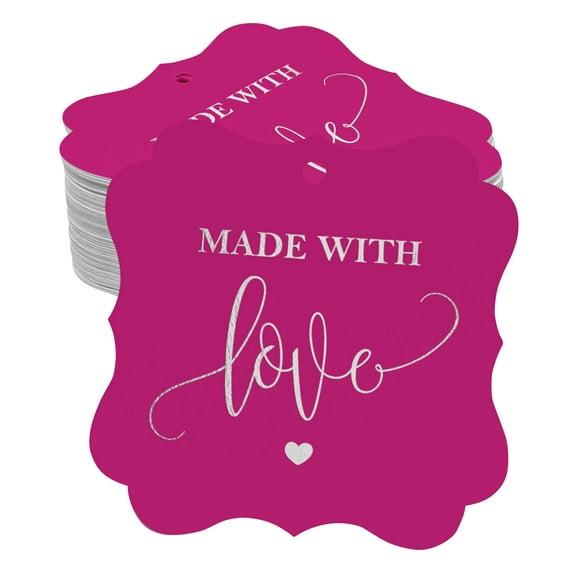 Inkdotpot Made With Love Wedding Bottle Tag Real Silver Foil Favor Bracket Shape Hang Tags Pack Of 100