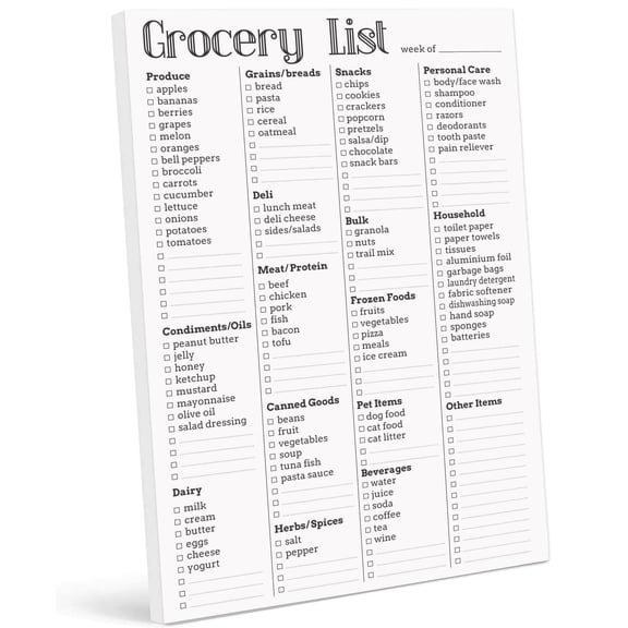 Inkdotpot Magnetic Grocery List Notepad Grocery Shopping List Blank, Portable Size 6 x 9 inches - 54 Page Weekly Grocery Shopping Planner