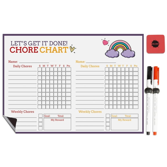 Inkdotpot MagneticWhiteboard Let's Get It Done Chore Chart ChoreChart ForRefrigerator- Dry Erase Behavior Chart For Kids Responsibility ChartWith 2 Fine Tip Marker & Eraser