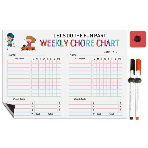 Inkdotpot MagneticWhiteboard Let's Do The Fun Part Weekly Chore Chart ChoreChart ForRefrigerator- Dry Erase Behavior Chart For Kids Responsibility ChartWith 2 Fine Tip Marker & Eraser