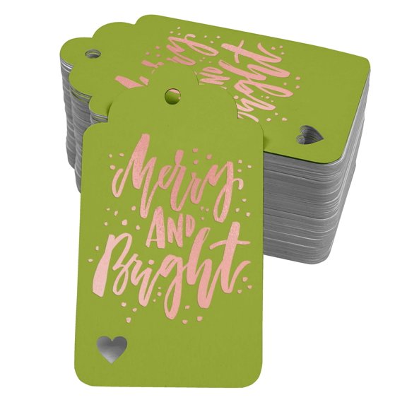 Inkdotpot Merry And Bright Christmas Bottle Tag Real Rose Gold Foil Favor Hang Tags Pack Of 50