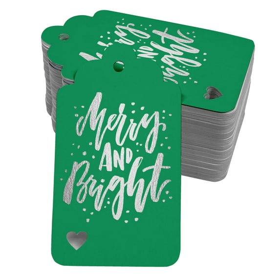 Inkdotpot Merry And Bright Christmas Bottle Tag Real Silver Foil Favor Hang Tags Pack Of 100