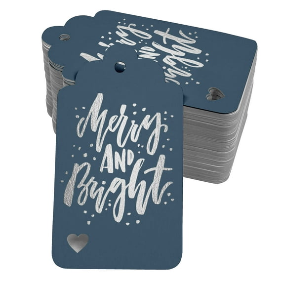 Inkdotpot Merry And Bright Christmas Bottle Tag Real Silver Foil Favor Hang Tags Pack Of 50