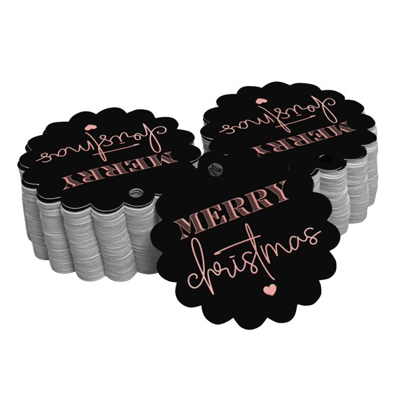 Inkdotpot Merry Christmas Bottle Tag Real Rose Gold Foil Favor Hang Tags 100 Pack