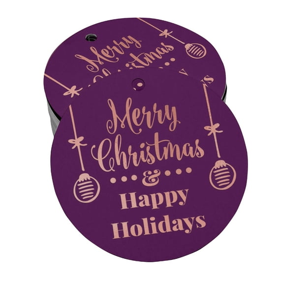 Inkdotpot Merry Christmas & Happy Holiday Bottle Tag Real Rose Gold Foil Favor Hang Tags Pack Of 50