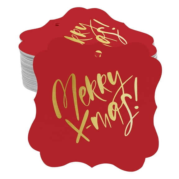 Inkdotpot Merry X-Mas Christmas Bottle Tag Real Gold Foil Favor Bracket Shape Hang Tags Pack Of 50