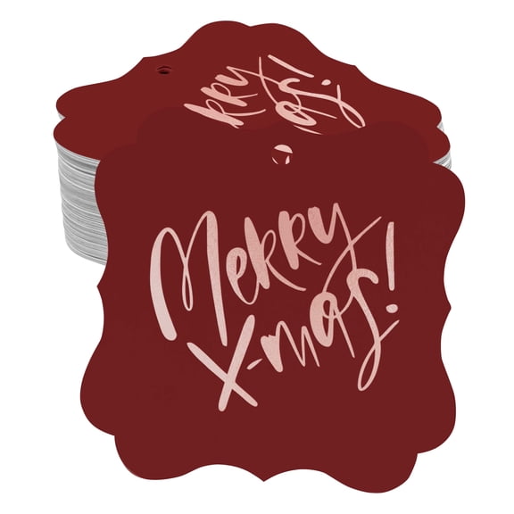 Inkdotpot Merry X-Mas Christmas Bottle Tag Real Rose Gold Foil Favor Bracket Shape Hang Tags Pack Of 100
