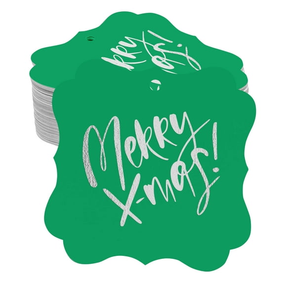 Inkdotpot Merry X-Mas Christmas Bottle Tag Real Silver Foil Favor Bracket Shape Hang Tags Pack Of 50