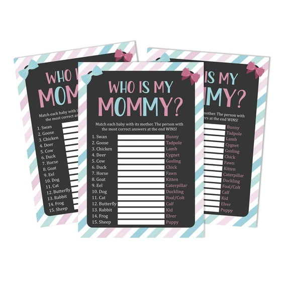 Inkdotpot My Mommy Name Activity Cards Stripe Gender Reveal Baby Shower 50 Sheets Who Is My Mommy Its A Boy Its A Girl Baby Shower Game