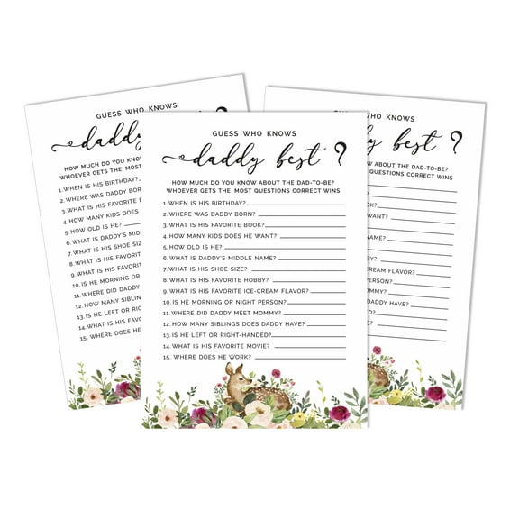 Inkdotpot Oh Deer 50-PackWho Knows Daddy BestBaby Shower GameCards Deer Animal FunActivity Cards