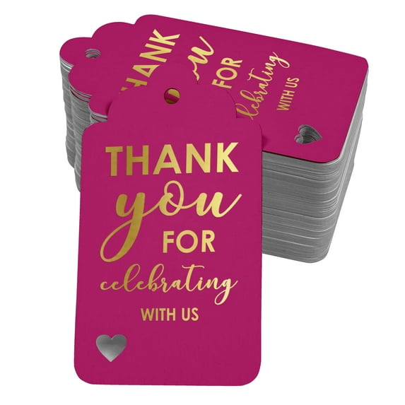 Inkdotpot Pack Of 100 ThankYou For Celebrating With Us Bridal Shower-Baby Shower-Retirement-Wedding-Birthday Favor Paper Tags Craft Real Gold Foil Hang Tags