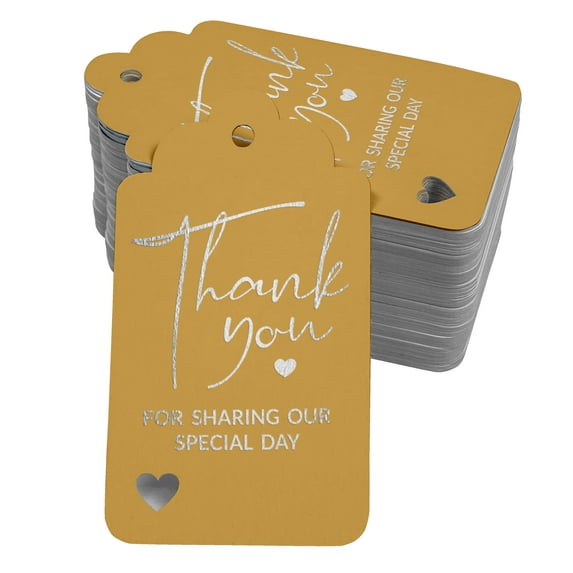 Inkdotpot Pack Of 100 ThankYou For Sharing Our Special Day Bridal Shower-Baby Shower-Retirement-Wedding-Birthday Favor Paper Tags Craft Real Silver Foil Hang Tags