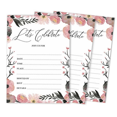 Inkdotpot Pack Of 30, You're Invited Invitations With Envelopes, Blush Floral Invites for Your Wedding, Bridal Shower, Baby Shower, Birthday Invites Fill-In Style 5 X 7 Inches