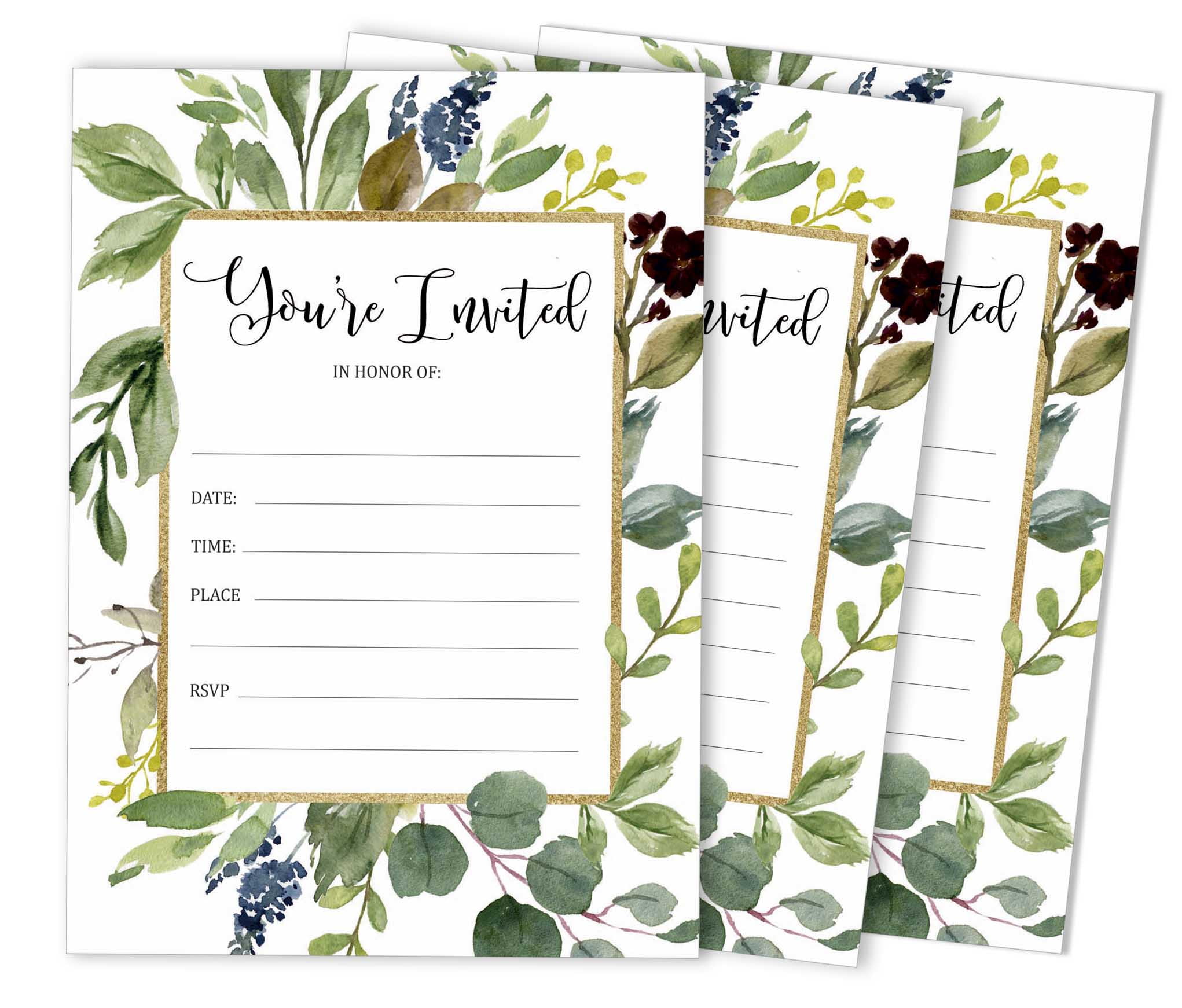 Inkdotpot Pack Of 30, You're Invited Invitations With Envelopes, Greenery  Invites for Your Wedding, Bridal Shower, Baby Shower, Birthday Invites  Fill-In Style 5 X 7 Inches - Walmart.com, image size:2042x1742