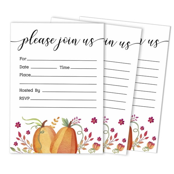Inkdotpot Pack Of 30, Please Join Us Invitations With Envelopes, Autumn Pumpkin Watercolor Invites for Your Wedding, Bridal Shower, Baby Shower, Engagement Party, Birthday 5 X 7 Inches
