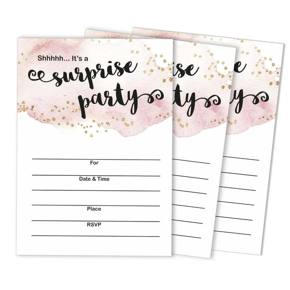 Inkdotpot Pack Of 30 Surprise Party Birthday Invitations With Envelopes, Blush Watercolor, Retirement Party, Bridal Shower, Baby Shower Fill In Style Invites