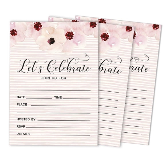 Inkdotpot Pack Of 30, Its Time To Celebrate Join Us Invitations With Envelopes, Geo Blush Floral Greenery Watercolor Invites for Your Wedding, Bridal Shower,Engagement Party, Birthday 5 X 7 Inches