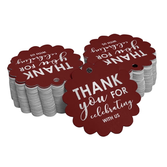 Inkdotpot Pack Of 50 Real Silver Foil Paper Tags Thank You For Celebrating With Us Bridal Shower-Baby Shower-Retirement-Wedding-Birthday Favor Hang Tags