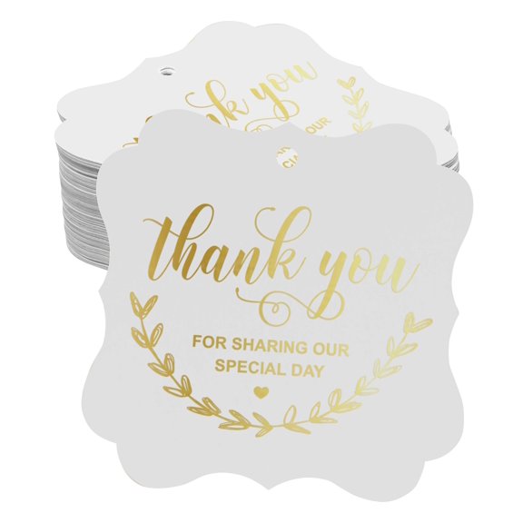 Inkdotpot Pack Of 50 Thank You For Sharing Our Special Day Bridal Shower-Baby Shower-Retirement-Wedding-Birthday Paper Tags DIY Craft Bracket Shape Real Gold Foil Hang Tags