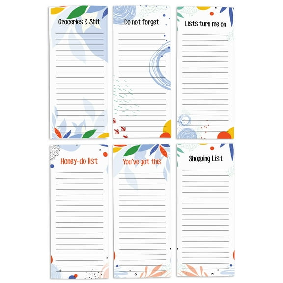 Inkdotpot Pack of 6 Funny Magnetic Dry Erase List For Fridge, Wipe Clean w/ NoStain, Quick Notes Shopping & Grocery List Whiteboard for Fridge, 8.75" x 3.8"(Abstract Leaves)