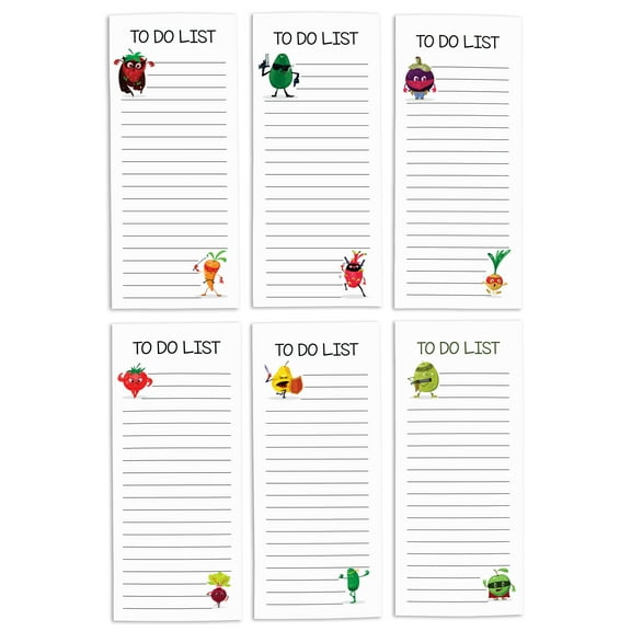 Inkdotpot Pack of 6 Funny Magnetic Dry Erase List For Fridge, Wipe Clean w/ NoStain, Quick Notes Shopping & Grocery List Whiteboard for Fridge, 8.75" x 3.8"(Fruits & Veggies)