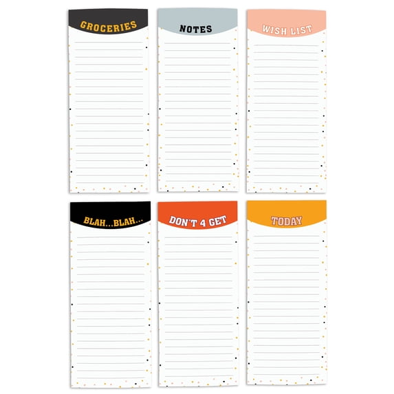 Inkdotpot Pack of 6 Funny Magnetic Dry Erase List For Fridge, Wipe Clean w/ NoStain, Quick Notes Shopping & Grocery List Whiteboard for Fridge, 8.75" x 3.8"(Confetti)