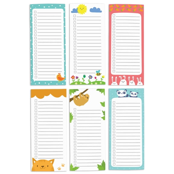 Inkdotpot Pack of 6 Funny Magnetic Dry Erase List For Fridge, Wipe Clean w/ NoStain, Quick Notes Shopping & Grocery List Whiteboard for Fridge, 8.75" x 3.8"(Cute Animals)