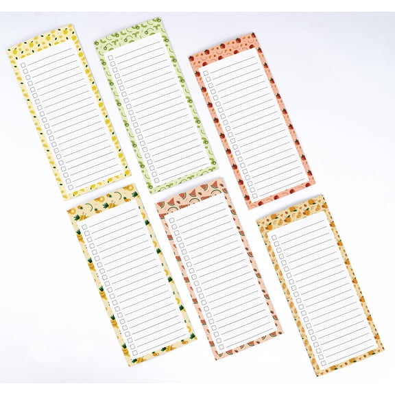 Inkdotpot Pack of 6 Funny Magnetic Dry Erase List For Fridge, Wipe Clean w/ NoStain, Quick Notes Shopping & Grocery List Whiteboard for Fridge, 8.75" x 3.8"(Fruits)