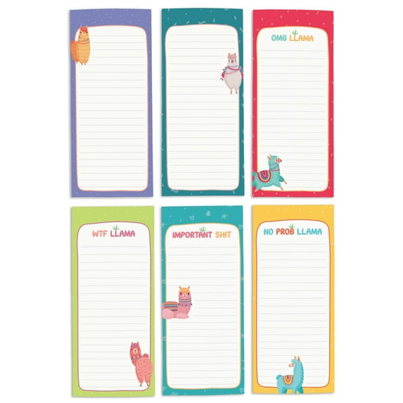 Inkdotpot Pack of 6 Funny Magnetic Dry Erase List For Fridge, Wipe Clean w/ NoStain, Quick Notes Shopping & Grocery List Whiteboard for Fridge, 8.75" x 3.8"(Llama)
