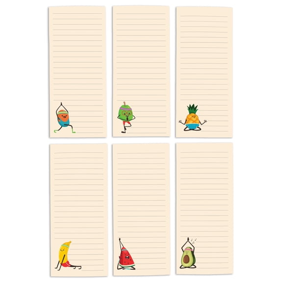 Inkdotpot Pack of 6 Funny Magnetic Dry Erase List For Fridge, Wipe Clean w/ NoStain, Quick Notes Shopping & Grocery List Whiteboard for Fridge, 8.75" x 3.8"(Yoga Fruits)