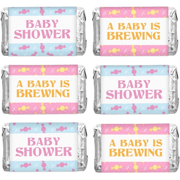 Inkdotpot Pack of 90, Baby Shower Candy Wrappers, Mini Candy Bar Miniatures Wrappers Chocolate Bar Label Stickers forBoy,GirlBaby Shower Decor (No Candy) (Candy)