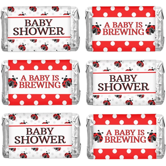 Inkdotpot Pack of 90, Baby Shower Candy Wrappers, Mini Candy Bar Miniatures Wrappers Chocolate Bar Label Stickers forGirlBaby Shower Decor (No Candy) (Ladybug)