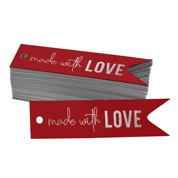 Inkdotpot Pack Of 100 Made With Love Text Favor Paper Tags Craft Real Silver Foil Hang Tags