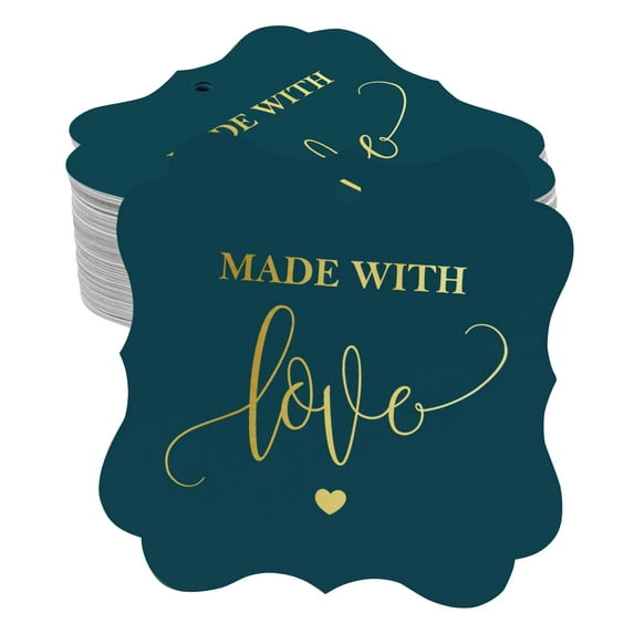 Inkdotpot Pack Of 100 Made With Love Wedding Paper Tags DIY Craft Bracket Shape Real Gold Foil Hang Tags