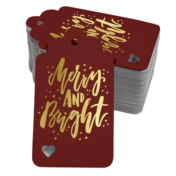 Inkdotpot Pack Of 100 Merry And Bright Christmas Favor Paper Tags Craft Real Gold Foil Hang Tags